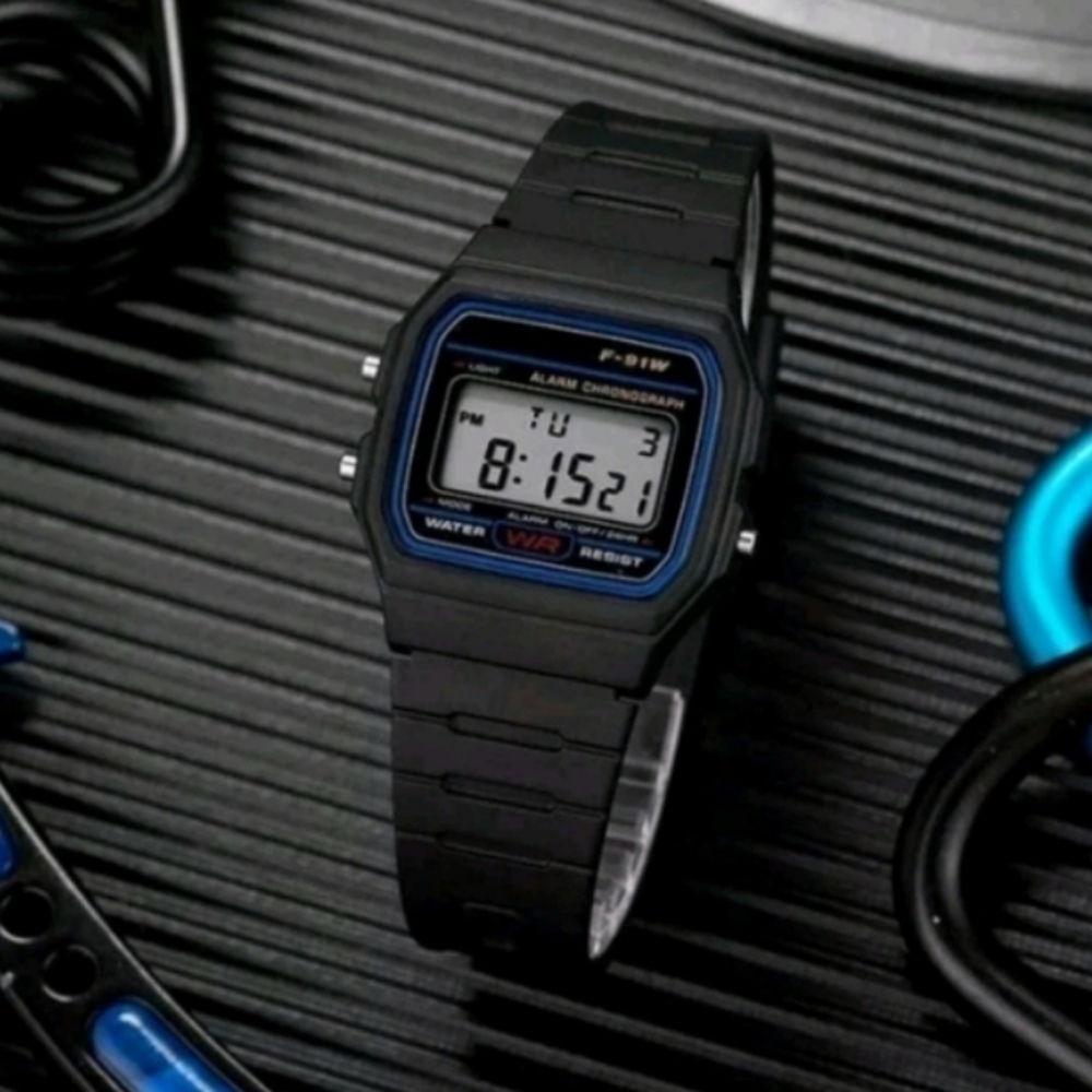 F91W Digital Black Watch with Blue Accents